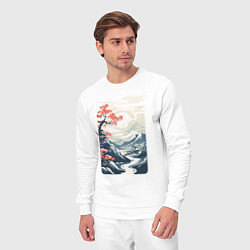 Костюм хлопковый мужской Горный пейзаж в японском стиле, цвет: белый — фото 2