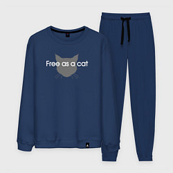 Костюм хлопковый мужской Free as a cat, цвет: тёмно-синий