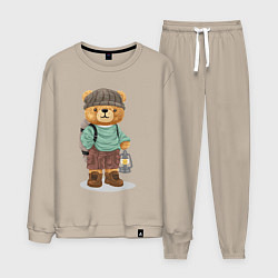Костюм хлопковый мужской Плюшевый медведь в походе, цвет: миндальный