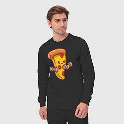 Костюм хлопковый мужской Пицца на спорте, цвет: черный — фото 2