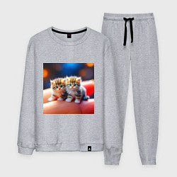 Костюм хлопковый мужской Два милых пушистых котика сидят на ладони, цвет: меланж