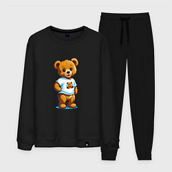 Костюм хлопковый мужской Медвежонок в футболке, цвет: черный