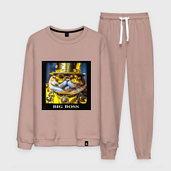 Костюм хлопковый мужской Мем кот барон в стиле стимпанк: big boss, цвет: пыльно-розовый