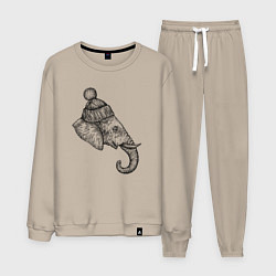 Костюм хлопковый мужской Слон в шапке, цвет: миндальный