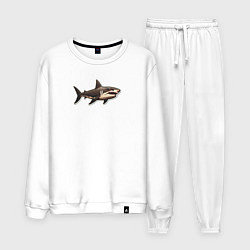 Костюм хлопковый мужской Злая большая белая акула, цвет: белый