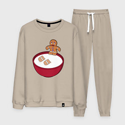 Костюм хлопковый мужской Человечек пряник, цвет: миндальный