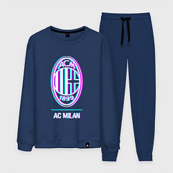 Костюм хлопковый мужской AC Milan FC в стиле glitch, цвет: тёмно-синий