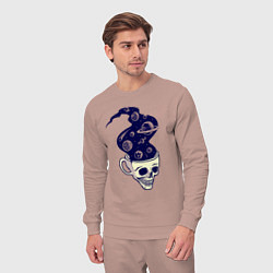 Костюм хлопковый мужской Dead drink space skull, цвет: пыльно-розовый — фото 2