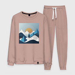 Костюм хлопковый мужской Горный пейзаж - абстракция с горами, цвет: пыльно-розовый