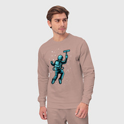 Костюм хлопковый мужской Астронавт счищает звезды, цвет: пыльно-розовый — фото 2