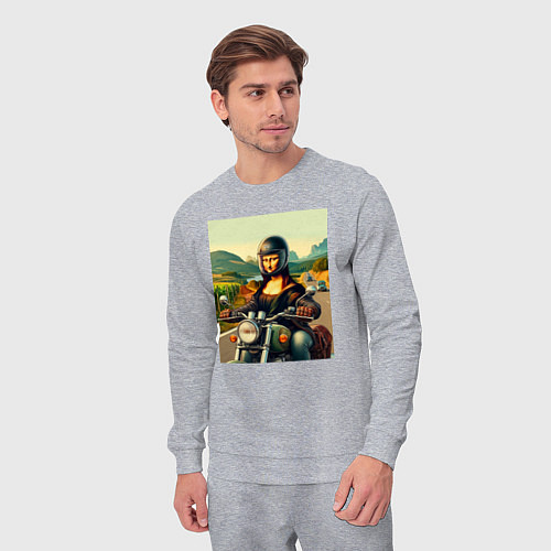 Мужской костюм Mona Lisa on a motorcycle - ai art / Меланж – фото 3