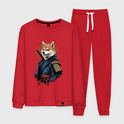 Костюм хлопковый мужской Собака Сиба-ину самурай, цвет: красный