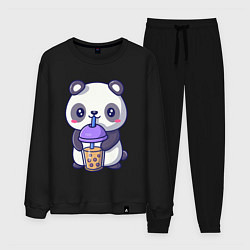 Костюм хлопковый мужской Panda drink, цвет: черный
