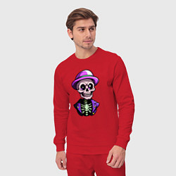 Костюм хлопковый мужской Скелет в фиолетовой шляпе, цвет: красный — фото 2