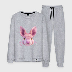 Костюм хлопковый мужской Розовый заяц - портрет кролика, цвет: меланж