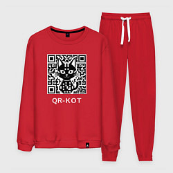 Костюм хлопковый мужской QR-кот, цвет: красный