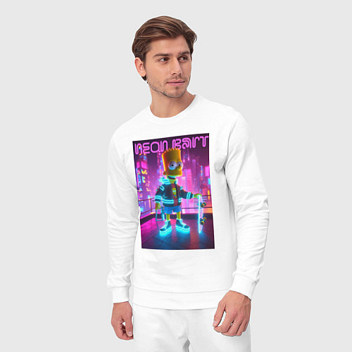 Мужской костюм Neon Bart - with skateboard ai art fantasy / Белый – фото 3