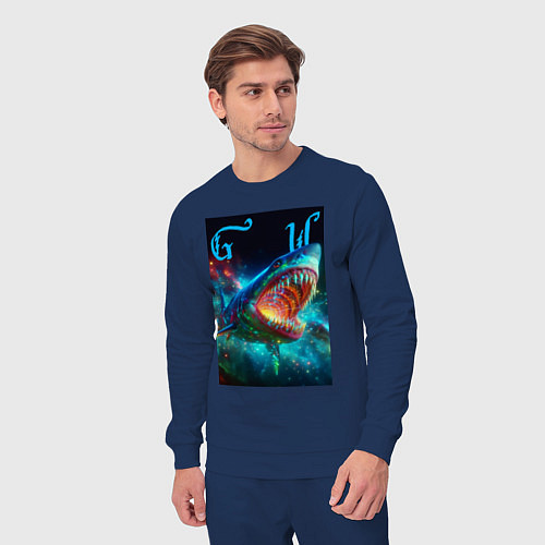 Мужской костюм Great white space shark - ai art / Тёмно-синий – фото 3