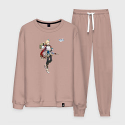 Костюм хлопковый мужской Кавех из Геншин Импакт, цвет: пыльно-розовый