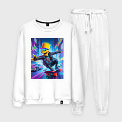 Костюм хлопковый мужской Барт Симпсон на скейтборде - нейросеть, цвет: белый