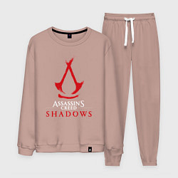 Костюм хлопковый мужской Assassins creed shadows logo, цвет: пыльно-розовый