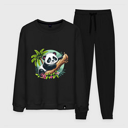 Костюм хлопковый мужской Панда в тропиках, цвет: черный