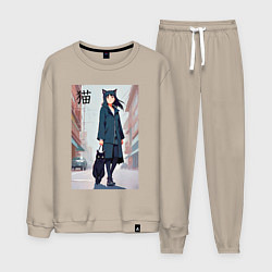 Мужской костюм Девочка с кошкой в городе - нейросеть