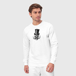 Костюм хлопковый мужской Гравюра череп в цилиндре, цвет: белый — фото 2