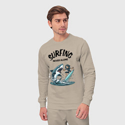 Костюм хлопковый мужской Surfing never alone - shark and girl, цвет: миндальный — фото 2