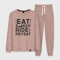 Костюм хлопковый мужской Eat sleep ride repeat, цвет: пыльно-розовый