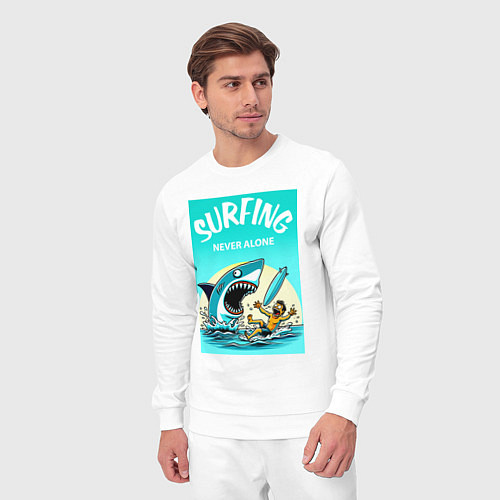 Мужской костюм Surfing never alone - shark and surfer / Белый – фото 3