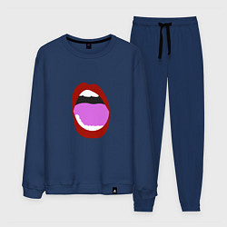 Костюм хлопковый мужской Открытый рот в мультяшном стиле красные губы секси, цвет: тёмно-синий