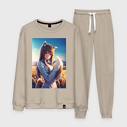 Костюм хлопковый мужской Волчица и пряности Холо в поле, цвет: миндальный