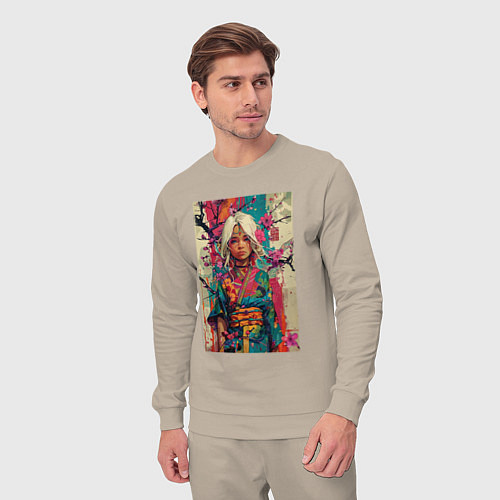 Мужской костюм Белокурая индейская девушка в японском кимоно - жи / Миндальный – фото 3