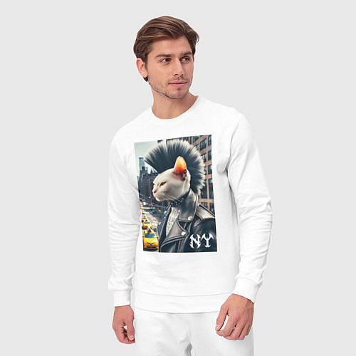 Мужской костюм Котик панк житель Нью-Йорка - нейросеть / Белый – фото 3