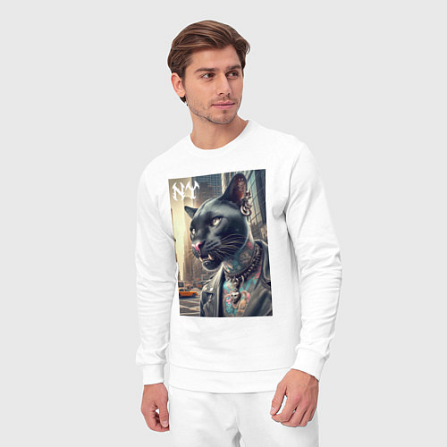 Мужской костюм Cool dude panther from New York - ai art / Белый – фото 3