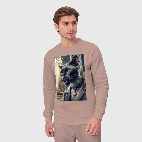 Мужской костюм Cool dude panther from New York - ai art / Пыльно-розовый – фото 3