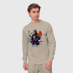 Костюм хлопковый мужской Cat samurai - bushido ai art, цвет: миндальный — фото 2