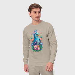 Костюм хлопковый мужской Голубая птица среди цветов, цвет: миндальный — фото 2