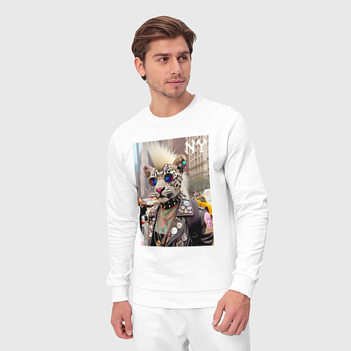 Мужской костюм Леопард альбинос панк музыкант из Нью-Йорка - нейр / Белый – фото 3