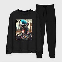 Костюм хлопковый мужской Чувак пантера панк с фотоаппаратом - нейросеть, цвет: черный