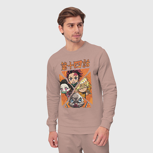 Мужской костюм Тандзиро Незуко Инозука и Зеницу Клинок рассекающи / Пыльно-розовый – фото 3