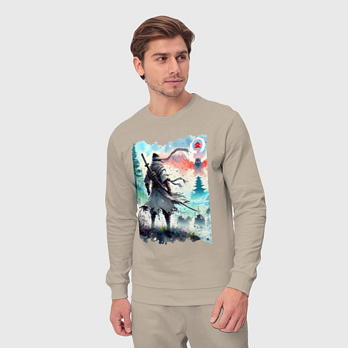 Мужской костюм Warrior samurai - ai art watercolor / Миндальный – фото 3