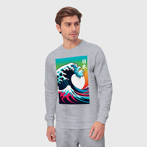 Мужской костюм Japanese wave - ai art / Меланж – фото 3