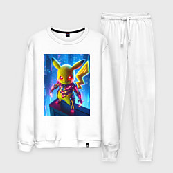 Костюм хлопковый мужской Neon Pikachu - cyberpunk horror, цвет: белый