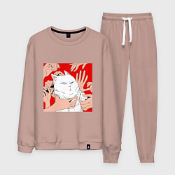 Костюм хлопковый мужской Измученный кот и руки, цвет: пыльно-розовый