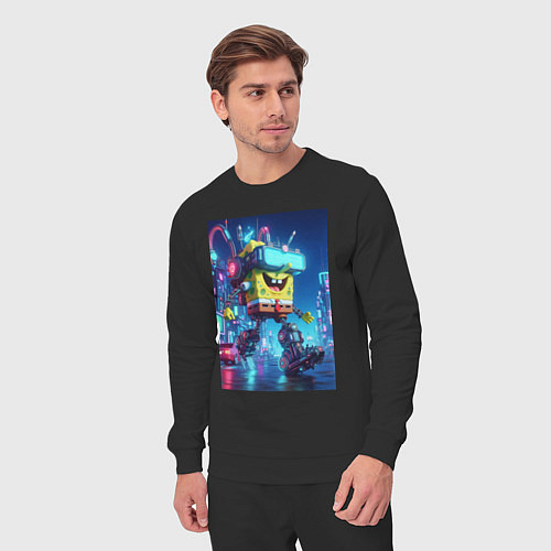 Мужской костюм Cyber Sponge Bob - neon glow fantasy / Черный – фото 3