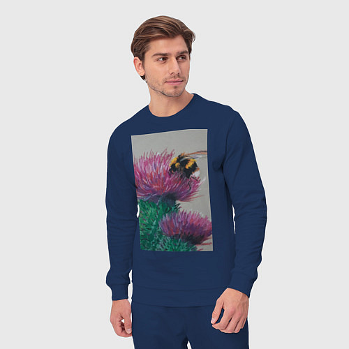 Мужской костюм Мохнатый шмель на кактусе - живопись / Тёмно-синий – фото 3