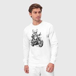 Костюм хлопковый мужской Корги байкер на мотоцикле чоппере, цвет: белый — фото 2