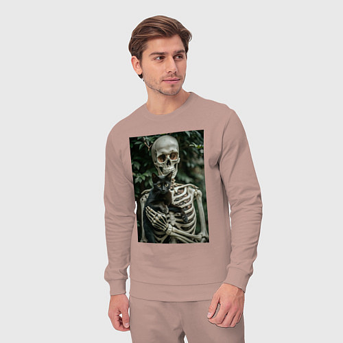 Мужской костюм Скелет с черным котом / Пыльно-розовый – фото 3